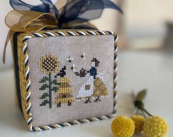 Counted Cross Stitch Pattern, A Honey of a Frill, Honey Bees, Sunflowers, Crows, Heart in Hand, PATTERN ONLY