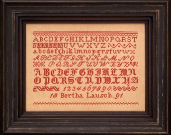Counted Cross Stitch Pattern, Bertha Lausch 1891, Reproduction Sampler, Antique Reproduction, Hands Across the Sea, PATTERN ONLY