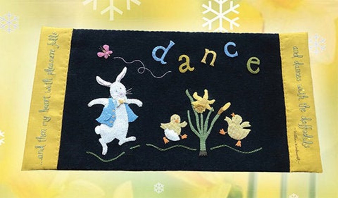 Wool Applique Pattern, Dance With the Daffodils, Wool Applique Table