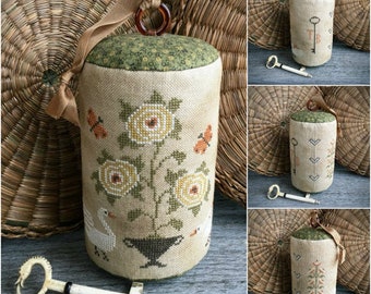 Counted Cross Stitch Pattern, Together Forever, Pinkeep Drum, Primitive Decor, Pin Keep, Anniversary, Scattered Seed Samplers, PATTERN ONLY