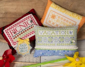 Cross Stitch Pattern, Summer Cartouches, Pillow Ornaments, Bowl Fillers, Pin Pillow, Summer Decor, Erica Michaels, PATTERN ONLY