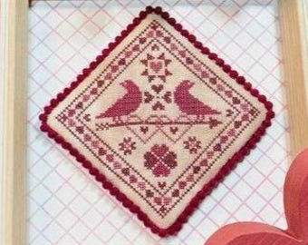 Counted Cross Stitch Pattern, Lovely Hearts, Heart Motifs Border, Flowers, Love Birds, Pillow Ornament, Textilly Crafts, PATTERN ONLY
