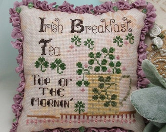 Counted Cross Stitch Pattern, Irish Breakfast Tea, Shamrock, St Patricks Day, Carolyn Robbins, KiraLyns Needlearts. PATTERN ONLY