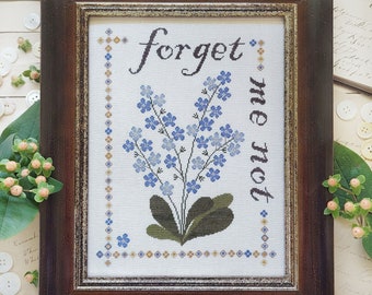 Counted Cross Stitch Pattern, Forget Me Not, Garden Decor, Floral Decor, Summer Decor, Hello from Liz Mathews, PATTERN Only