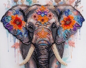 Embroidery Bead Kit, Secrets of the East, Elephant, Beaded Design, Flowers, Asian Decor, Abris Art, CS Hobby, #116, KIT ONLY
