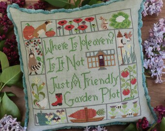 Counted Cross Stitch Pattern, In the Garden, Tomatoes, Chickens, Poppies, Garden Decor, Nature, Flowers, The Blue Flower, PATTERN ONLY