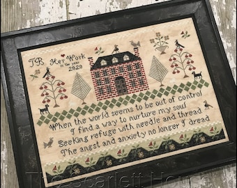 Counted Cross Stitch Pattern, Seeking Refuge, Sampler, Floral Motifs, Brick House Sampler, Primitive Decor, The Scarlett House, PATTERN ONLY