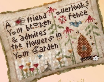 Counted Cross Stitch Pattern, Friendship Garden, Garden Decor, Friendship Gift, Spring Pillow, Rabbit Ornament, Heart in Hand, PATTERN ONLY