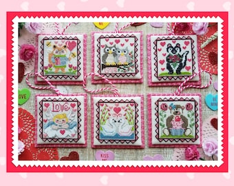 Counted Cross Stitch Pattern, Valentine Littles, Valentine Decor, Swans, Cupid, Owls, Skunk, Waxing Moon Designs, PATTERN ONLY