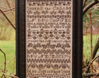 Counted Cross Stitch Pattern, My Necessity, Inspirational, Sampler, Hearts, Flowers, Heartstring Samplery, PATTERN ONLY