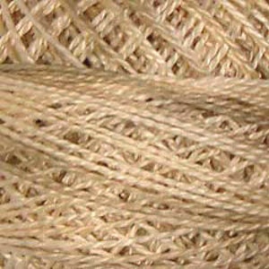 May include: Close-up of a skein of beige yarn with a subtle shimmer. The yarn is made of a blend of silk and cotton.