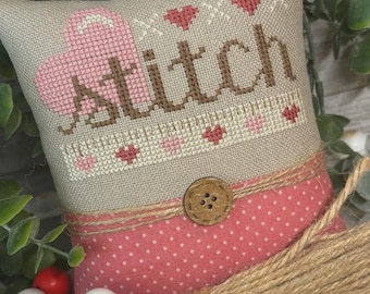 Counted Cross Stitch Pattern, Stitchy Love, Pillow Ornament, Bowl Filler, Valentine's Day, Hearts, Crafty Bluebonnet Designs, Pattern ONLY