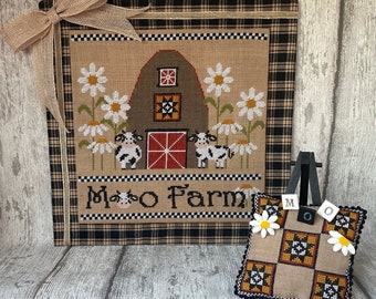 Counted Cross Stitch, The Moo Farm, Cows, Daisies, Barn, Pinkeep, Pincushion, Cow Farm, Barn Animals, Mani di Donna, PATTERN ONLY