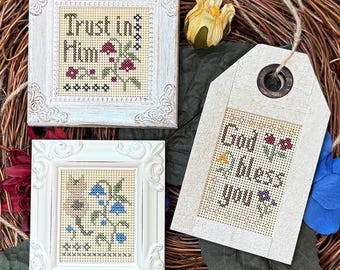 Counted Cross Stitch Pattern, Lovely Littles I, Inspirational, Pillow Ornament, Bowl Filler, Three Piece, My Big Toe Designs, PATTERN ONLY