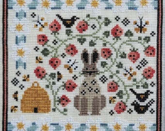 Counted Cross Stitch Pattern, Berry Patch, Spring Decor, Garden Decor, Strawberries, Rabbit, Hello From Liz Mathews, PATTERN ONLY