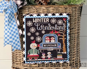 Counted Cross Stitch Pattern, Winter Wonderland, Winter Decor, Snowmen, Pick Up Truck, Stitching Housewives, PATTERN ONLY