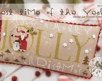 Counted Cross Stitch Pattern, Best Time of the Year, Santa Claus, Snowman, Reindeer, Christmas Decor, Brenda Gervais, PATTERN ONLY