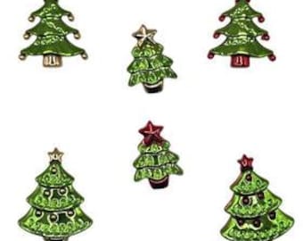 Festive Trees, Metallic Christmas Shank Buttons, Sewing Embellishment, Vintage Look, Christmas Decor, Buttons Galore & More, 4848