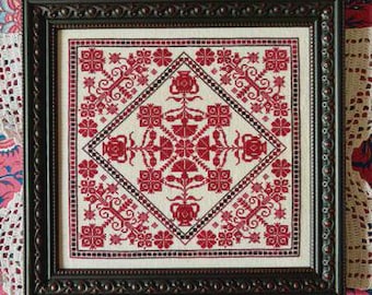Counted Cross Stitch Pattern, 360 Degrees, Monochromatic, Flower Motif, Geometrical Decor, Vintage, Yasmins Made With Love, PATTERN ONLY