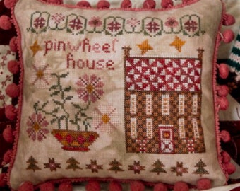 Counted Cross Stitch Pattern, Pinwheel House, Cross Stitch Pillow, Ornament, Bowl Filler, Pansy Patch Quilts and Stitchery, PATTERN ONLY