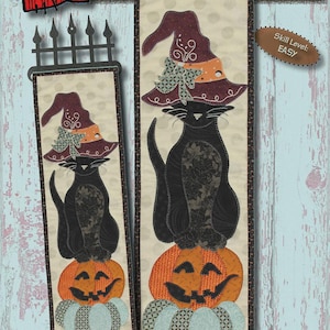 Quilt Pattern, Black Cat in Witch's Hat, Applique Wallhanging, Halloween Decor, Wire Quilt Hanger, Patch Abilities, PATTERN ONLY or w/HANGER