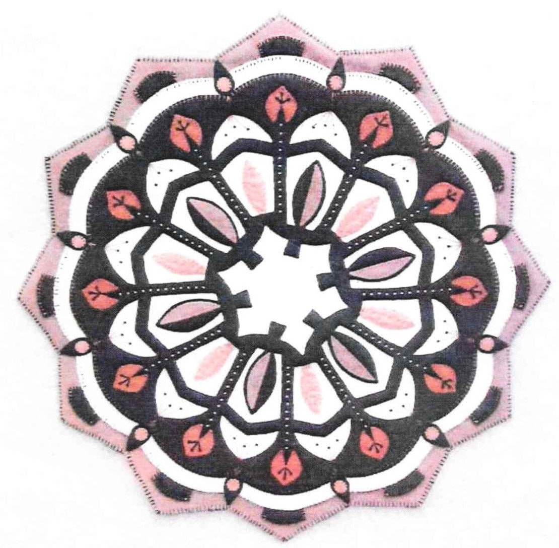 Design and Be Mary PATTERN ONLY Table Topper Wool Applique Pattern Rose Window Cottage Decor Wool Applique Candle Mat Cathedral