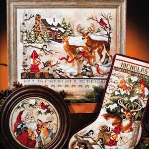 Counted Cross Stitch Pattern, Christmas in the Woods, Christmas Stocking, Santa, Reindeer, Christmas Decor, Stoney Creek, PATTERN ONLY