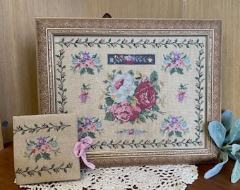 Counted Cross Stitch Pattern, Rose Garden, 1800's Reproduction, Roses, Violets, Fuchsia, Border, From the Heart Needleart, PATTERN ONLY