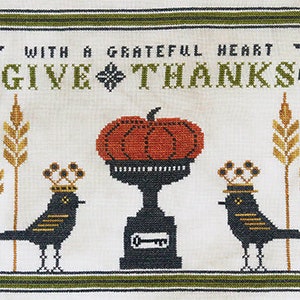 Counted Cross Stitch Pattern, With A Grateful Heart, Thanksgiving Decor, Pillow, Pumpkin, Autumn Decor, Artful Offerings, PATTERN ONLY