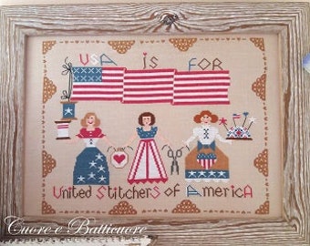 Counted Cross Stitch Pattern, United Stitchers of America, American Flag, Patriotic, Stitcher's Tribute, Cuore e Batticuore, PATTERN ONLY