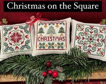 Counted Cross Stitch Pattern,  Christmas on the Square, Pillow Ornaments, Christmas Decor, Pine Trees, ScissorTail Designs, PATTERN ONLY