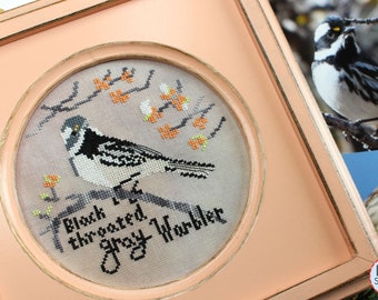 Counted Cross Stitch Pattern, Black Throated Gray Warbler, Bird Crush Club, Pillow Ornament,  Lindy Stitches, PATTERN ONLY