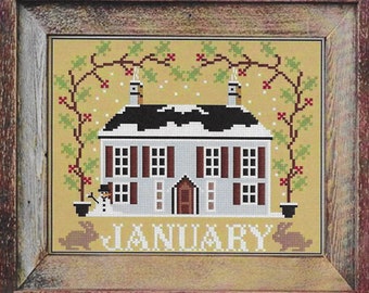 Counted Cross Stitch Pattern, January Cottage, I'll Be Home Series, Winter Decor, Country Rustic, Twin Peak Primitives, PATTERN ONLY