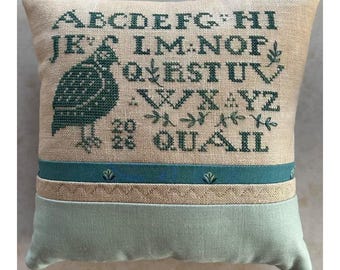 PRE-Order, Counted Cross Stitch Pattern, Quail Sampler, Spring Decor, Floral Motifs, Friendship Sampler, Heart in Hand, PATTERN ONLY