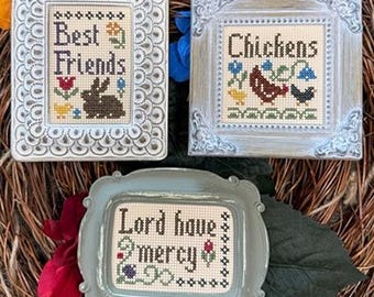 Counted Cross Stitch Pattern, Lovely Littles II, Inspirational, Pillow Ornament, Bowl Filler, Three Piece, My Big Toe Designs, PATTERN ONLY