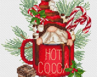 Counted Cross Stitch Pattern, Hot Cocoa Gnome 2022, Winter Decor, Christmas Gnome, Pillow Ornament, Les Petites Croix de Lucie, PATTERN ONLY