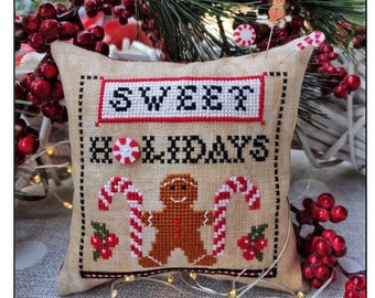 Counted Cross Stitch Pattern, Sweet Holidays, Christmas Decor, Pillow, Ornament, Gingerbread Man, Holly, Puntinipuntini, PATTERN ONLY