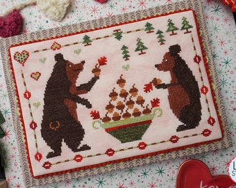 Counted Cross Stitch Pattern, Snack Bar, Valentine's Day, Pillow Ornament, Bowl Filler, Winter Decor, Bears, Lindy Stitches, PATTERN ONLY