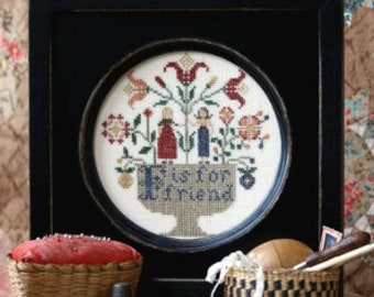 Counted Cross Stitch Pattern, F is For Friend, Friend Sampler, Alphabet Series, Flower Garden, Folk Art, Heartstring Samplery, PATTERN ONLY