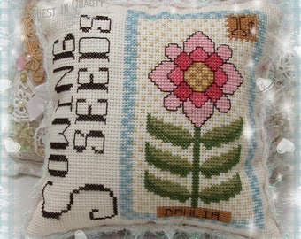 Counted Cross Stitch Pattern, Sowing Seeds, Dahlia, Spring Decor, Garden Decor, Carolyn Robbins, KiraLyn's Needlearts, PATTERN ONLY