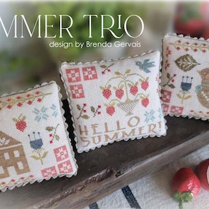 Counted Cross Stitch Pattern, Summer Trio, Summer Decor, Strawberries, Bluebirds, Brenda Gervais, PATTERN ONLY