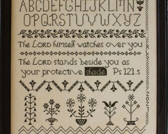 Cross Stitch, Shepherd Sampler, Psalm 121:5, Inspirational, Religious , Robin Sample, October House Fiber Arts, PATTERN ONLY