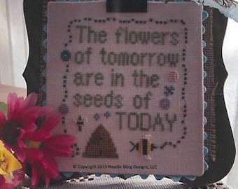 Counted Cross Stitch Pattern, Flower Seeds, Farmhouse Decor, Spring Decor, Bees, Hive, Flowers, Rustic, Needle Bling Designs, PATTERN ONLY