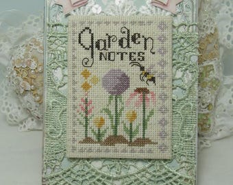 Counted Cross Stitch Pattern, Garden Notes, Journal Series, Pillow Ornament, Summer Decor, Flower Motif, KiraLyns Needlearts, PATTERN ONLY