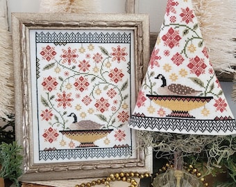 Counted Cross Stitch Pattern, Sixth Day of Christmas, Sampler, Tree, Goose, Flower Motifs, Hello From Liz Mathews, PATTERN ONLY