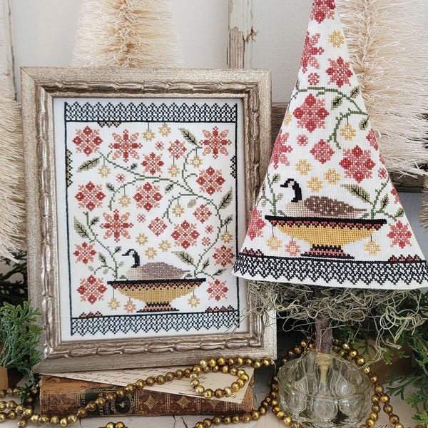 Counted Cross Stitch Pattern, Sixth Day of Christmas, Sampler, Tree, Goose, Flower Motifs, Hello From Liz Mathews, PATTERN ONLY