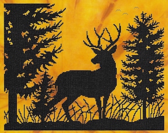 Counted Cross Stitch Pattern, Morning Whitetail, Whitetail Deer, Woodland Decor, Silhouette, Monochromatic, Stoney Creek, PATTERN ONLY