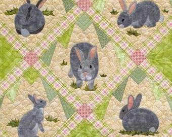 Quilt Pattern, Rabbit Tracks, Spring Decor, Easter Decor, Bunny Wall Hanging, Crib Quilt, Applique,, PATTERN ONLY