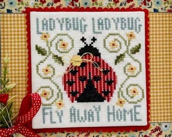 Counted Cross Stitch Pattern, Ladybug Ladybug, Pillow Ornament, Bowl Filler, Spring Flowers, Dirty Annie's Southern Style, PATTERN ONLY