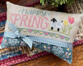 Counted Cross Stitch Pattern, Happy Spring, Flower Motifs, Spring Decor, Pillow Ornament, Bowl Filler, Darlene Deon Designs, PATTERN ONLY